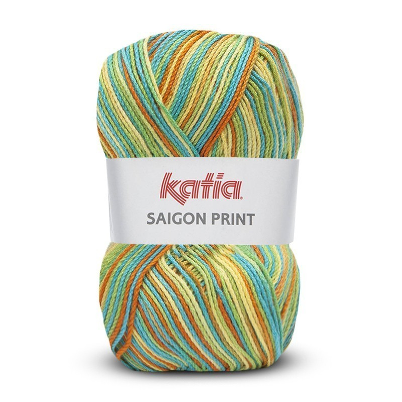 Katia Saigon Print Naranja-Amarillo limón-Turquesa -Verde 87 Katia Saigon Print Naranja-Amarillo limón-Turquesa -Verde 87
